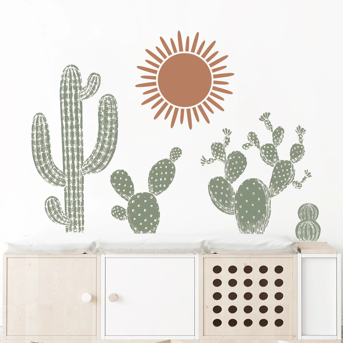 Cartoon Cute Cactus Boho Wall Art Wall Stickers Removable for Bedroom Living Room Nursery Decoration Decals