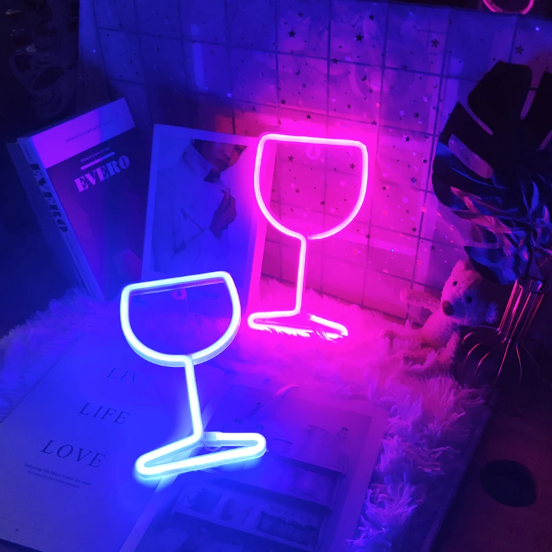 Luzes de Néon Sinais de Néon Luzes de Vidro de Vinho em Forma de Vidro de Vinho Festa de Aniversário de Casamento em Casa Decoração da Arte Lâmpada de Néon Clube Parede Led 5 Computers & Electronics