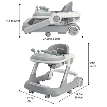 Foldable Activity Walker, Toddler Baby Push Walker with Removable Feeding Tray & Music Tray(Without Battery), 2 in 1 Baby Walker 2
