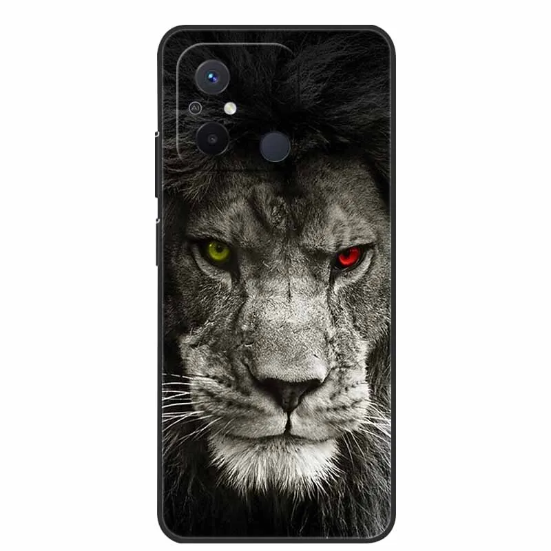 Black TPU Soft Cover with Wolf and Lion Design - Premium Silicon Bumper Case