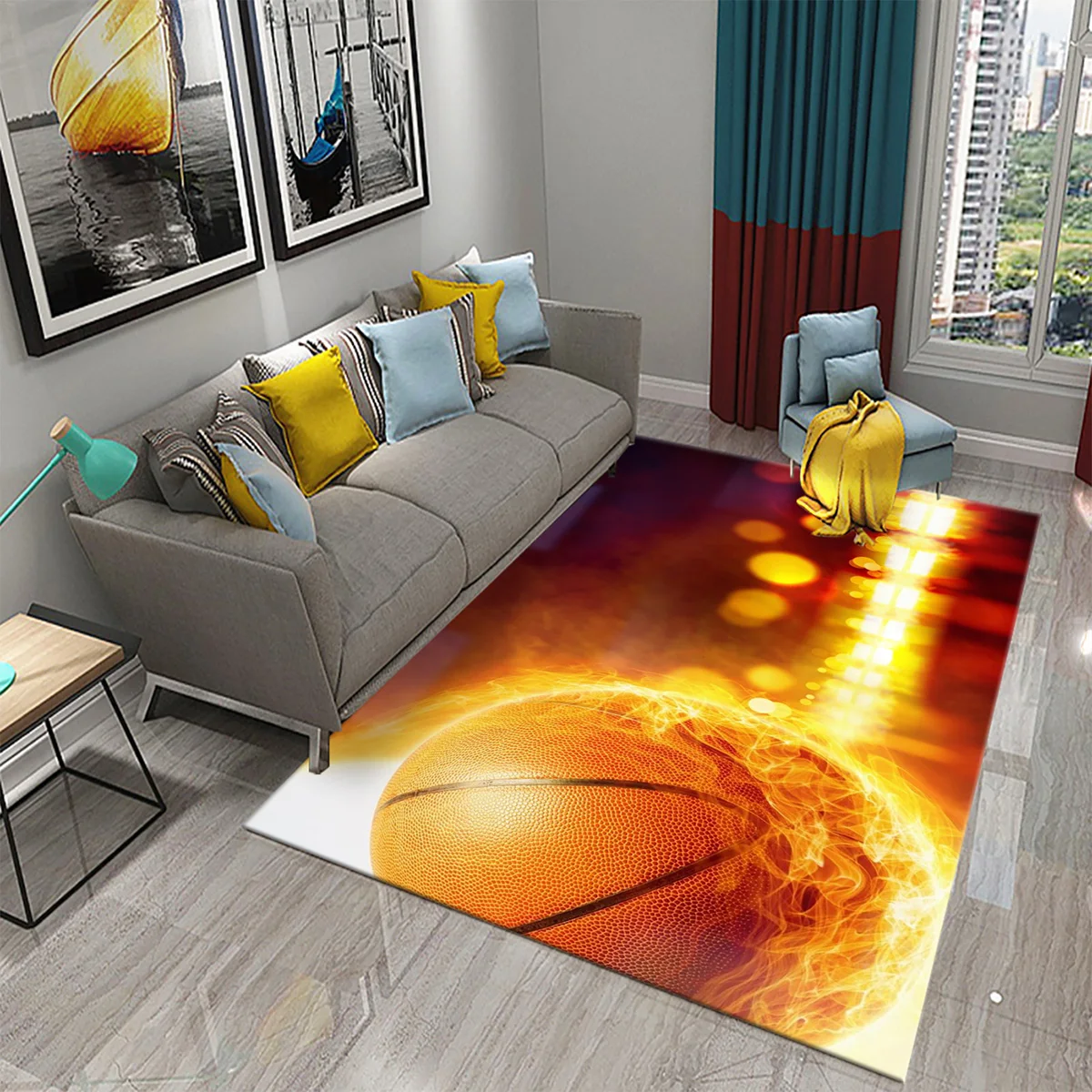 Basketball Pattern Carpet Home Decor Large Area Rugs for Teen Boys Playroom Bedroom Non-slip Floor Living Room Sofa Floor Mats