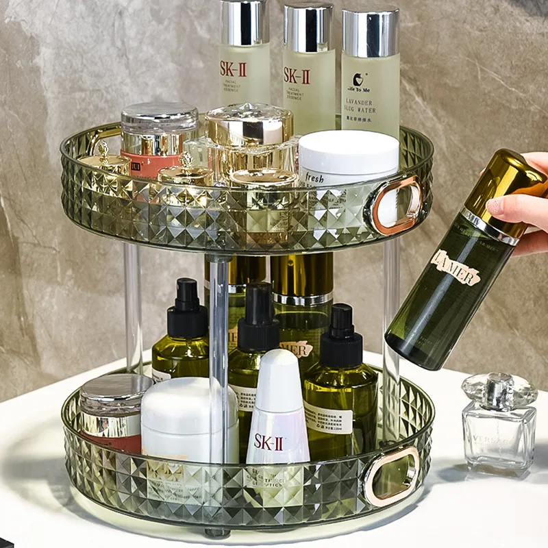 Makeup Organizer 360 Rotating Dresser Storage Rack Bathroom Organizer Perfume Kitchen Condiment Storage Rack Tray Transparent 6