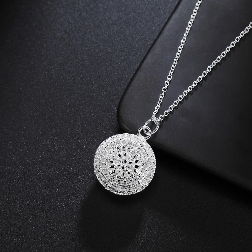 

925 Stamp Silver Color Hollow Ball Pendant Necklace for Women 18 Inches Christmas Gift High Quality Wedding Party Luxury Jewelry