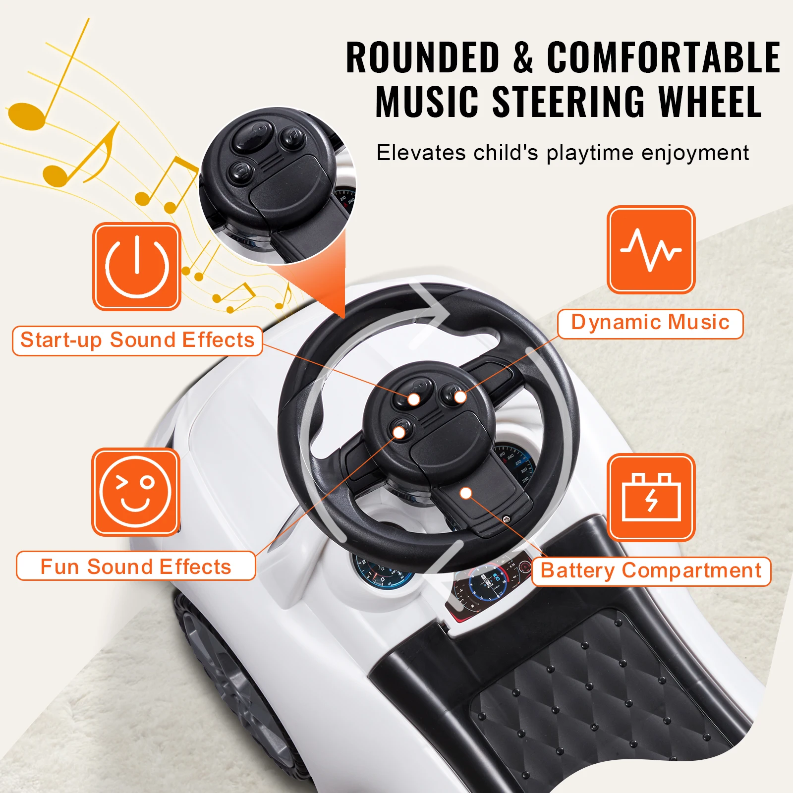 VEVOR Ride On Push Car Classic Kids Ride On Toy Car with Music Steering Wheel for Toddlers Boys Girls Ages 1-3 4