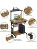 Yaheetech 3 Tiers Rolling Computer Desk with Keyboard Tray and Printer Shelf for Home Office Mobile Computer Desk for Sm 5