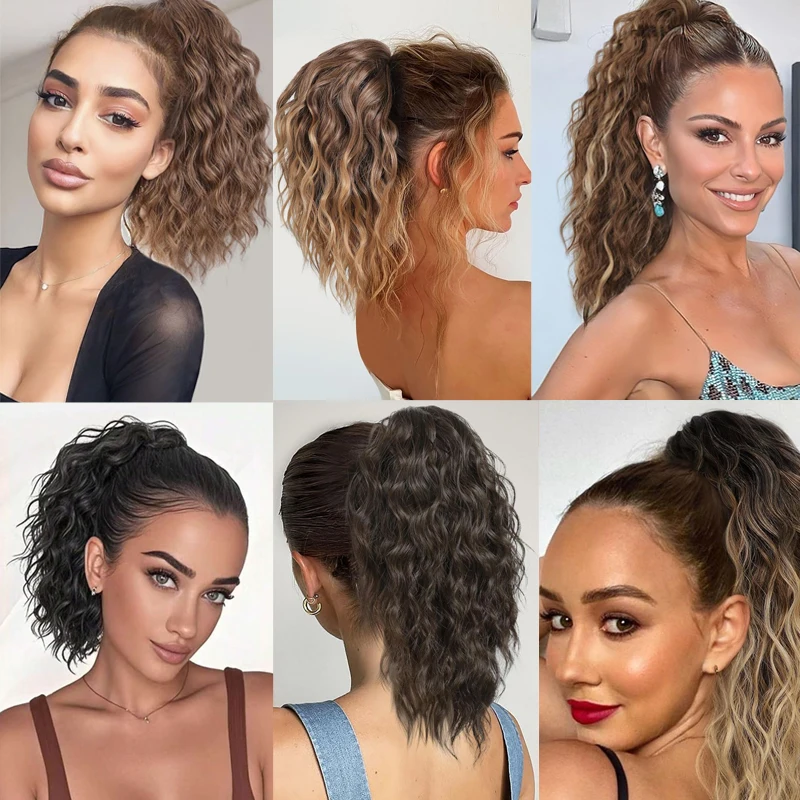 Synthetic Wavy Ponytail Extensions Hair wig 14inch Short Curly Ponytails with Claw Clip Hair Accessories for Women Daily Use