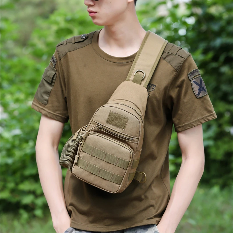 Tactical chest bag - suitable for hiking and cycling - with multiple pockets, water cup holder, solid structure