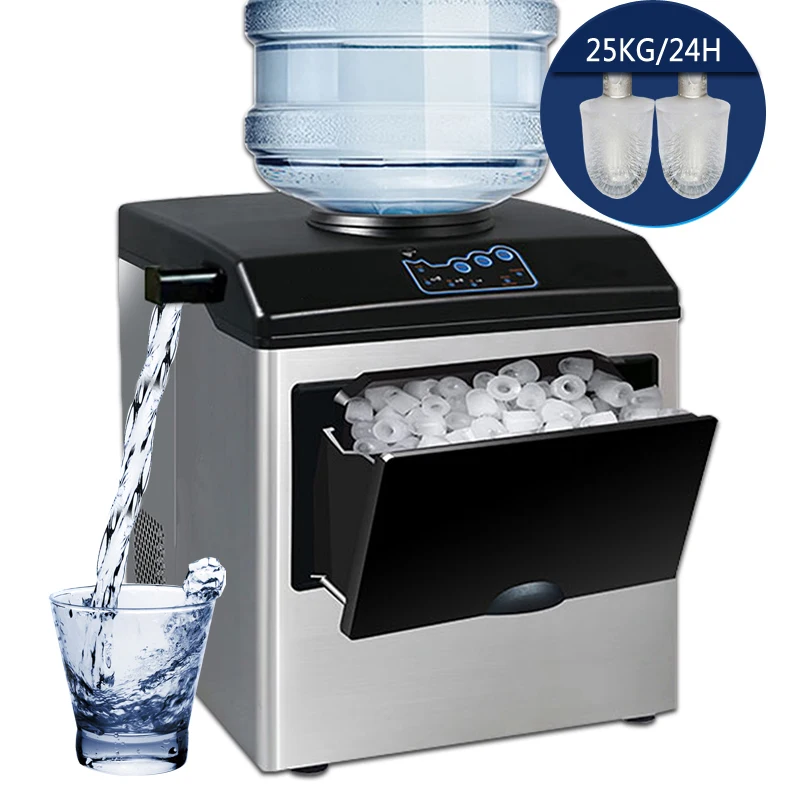 Commercial Ice Machine 25KG Desktop Multifunctional Bucket of Water Automatic Ice Machine Bullet-shaped Round Home Appliance countertop ice maker