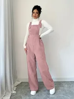 Women Casual Jumpsuit Corduroy Wide Shoulder Straps Button Detail Solid Color Relaxed Fit Autumn Winter Hand Wash Only - Image 3