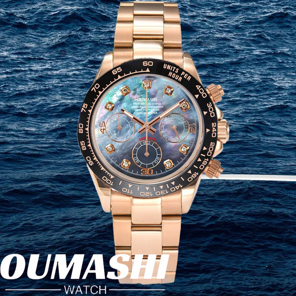 VK63カスタムクロノグラフシルバーブラック文字盤ローズゴールド針