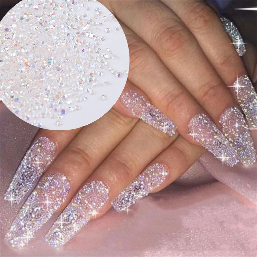 1440Pcs/Pack AB Flatback Nail Rhinestone Crystal 1.1mm 1.2mm 3D Micro Glass  DIY Gems Glitter Nails Art Decorations Mini Beads