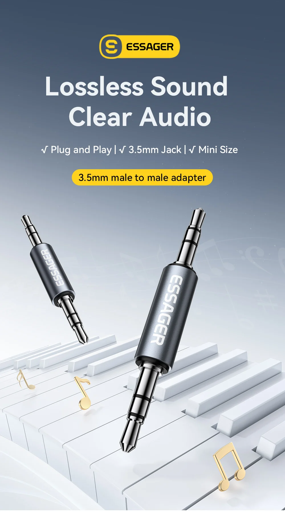 3.5mm Male to Male Jack Audio Adapter For Mobile Phone Headphone Car MP3 Speaker