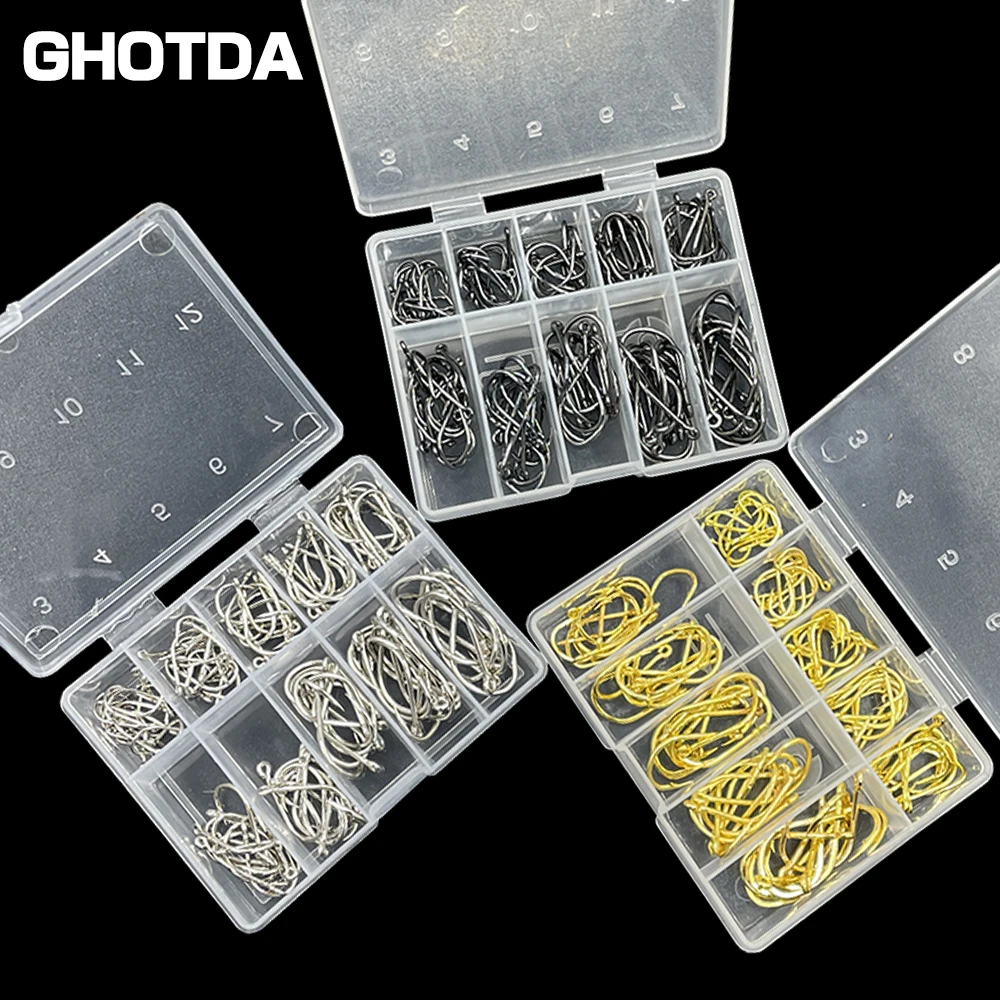 100 Pcs Fishing Hook Set J Shape High Carbon Steel Fishing Hook