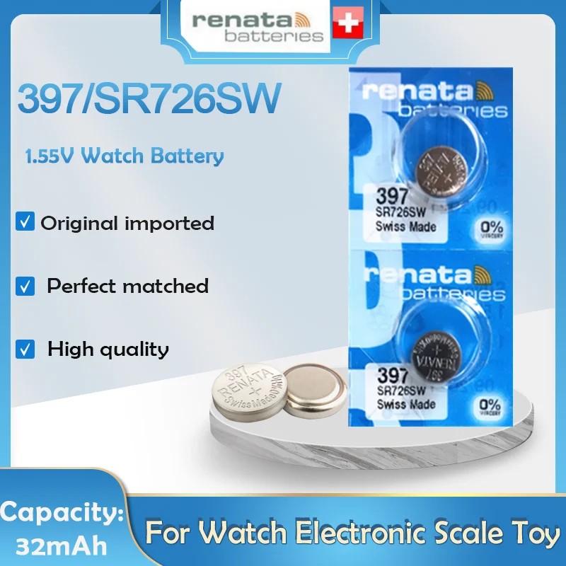 Original RENATA 397 SR726SW AG2 LR726 1.55V Silver Oxide Watch Battery Long Lasting Swiss Made Toys Calculator Button Coin Cell coin cell