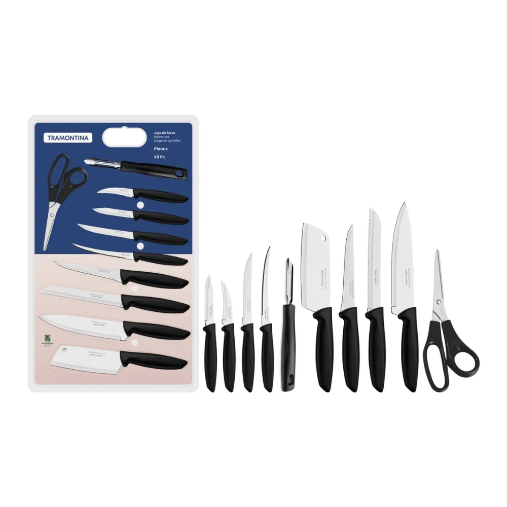 Knives Set Tramontina Plenus Stainless Steel Flooker-10 Pieces - Blocks &  Roll Bags - AliExpress