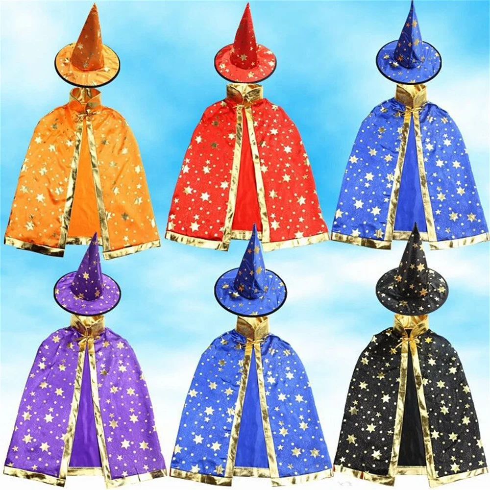 Halloween Cape With Hat Star Pattern Pumpkin Cape Cosplay Costumes Halloween Costume For Kids Boys Girls Party Supplies children traffic special police halloween carnival party performance policemen uniform kids army boys cosplay costumes 110 160cm