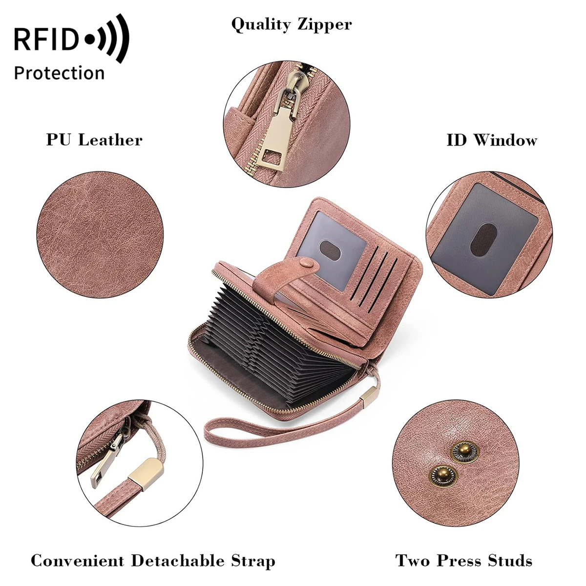 MIYIN Retro Große Kapazität RFID Geschirmte Damen Kurze Brieftasche Multi Card Slot Orgel Kreditkarte Tasche Multifunktionale Null Brieftasche – Detail 17