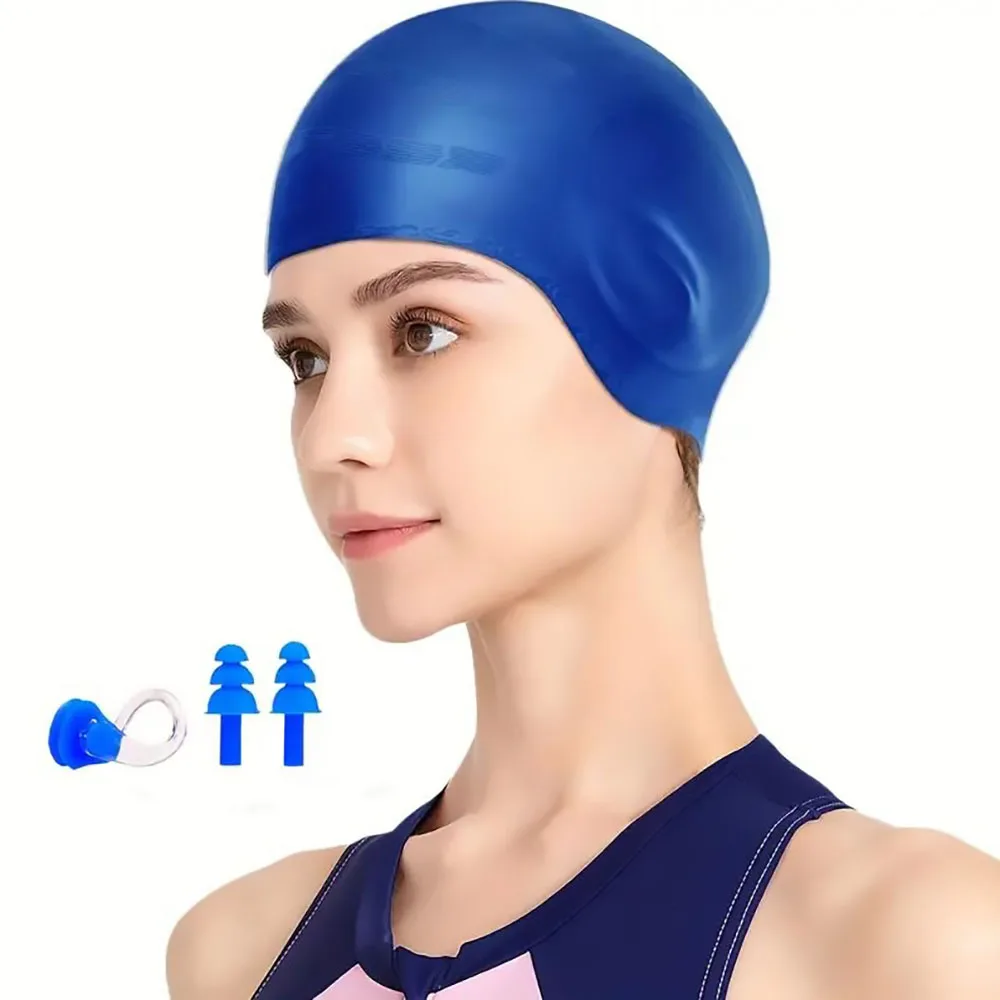 1pc Swimming Cap, Men's and Women's Swimming Cap, Waterproof Cap, 1 Nose Clip, 2 Rarplugs, 3D Rar Ergonomic Design, For Adults 2