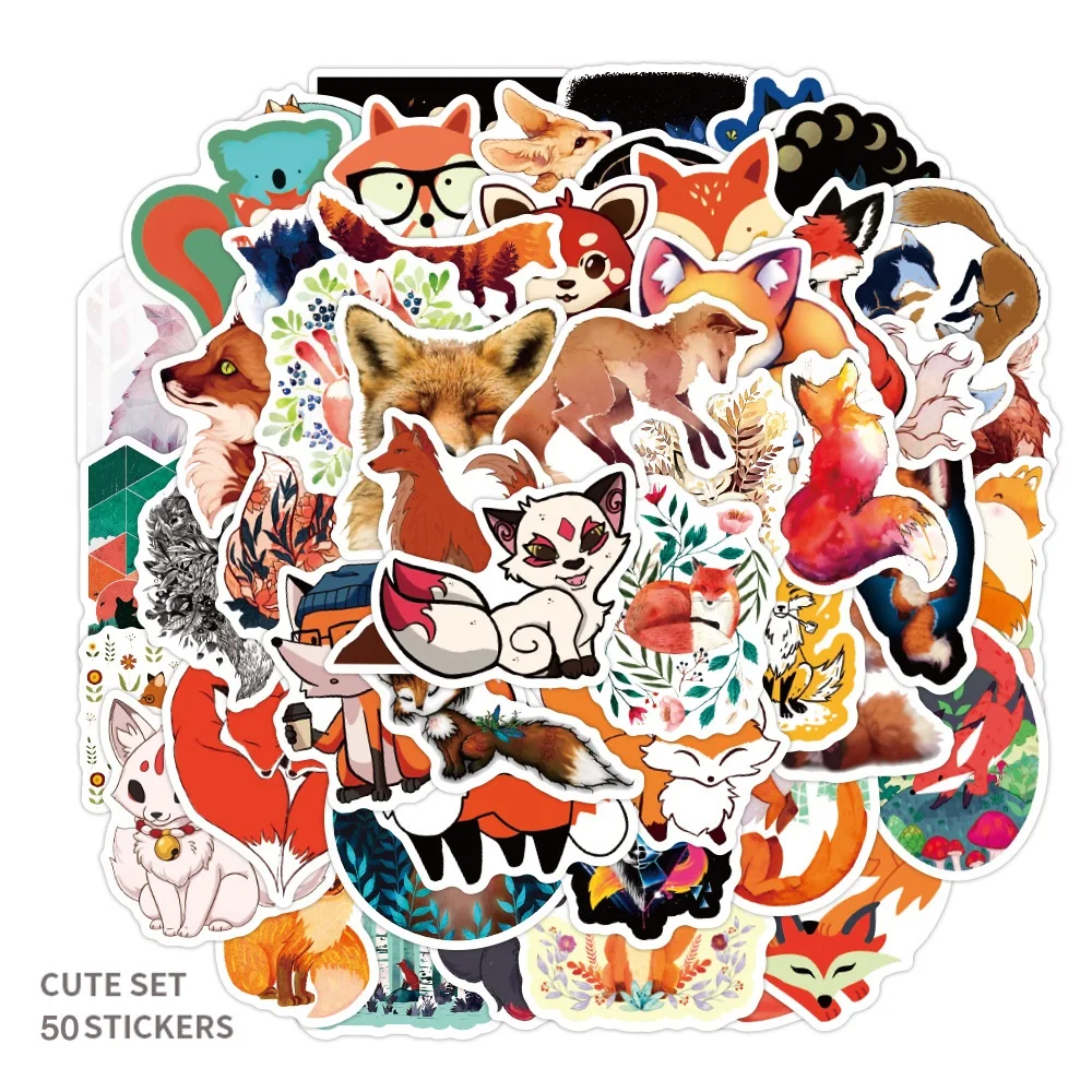 50/100pcs Cute Aniaml Fox Graffiti Stickers Little Fox Sticker DIY Laptop Luggage Refrigerator Motorcycle Skateboard PVC Toys