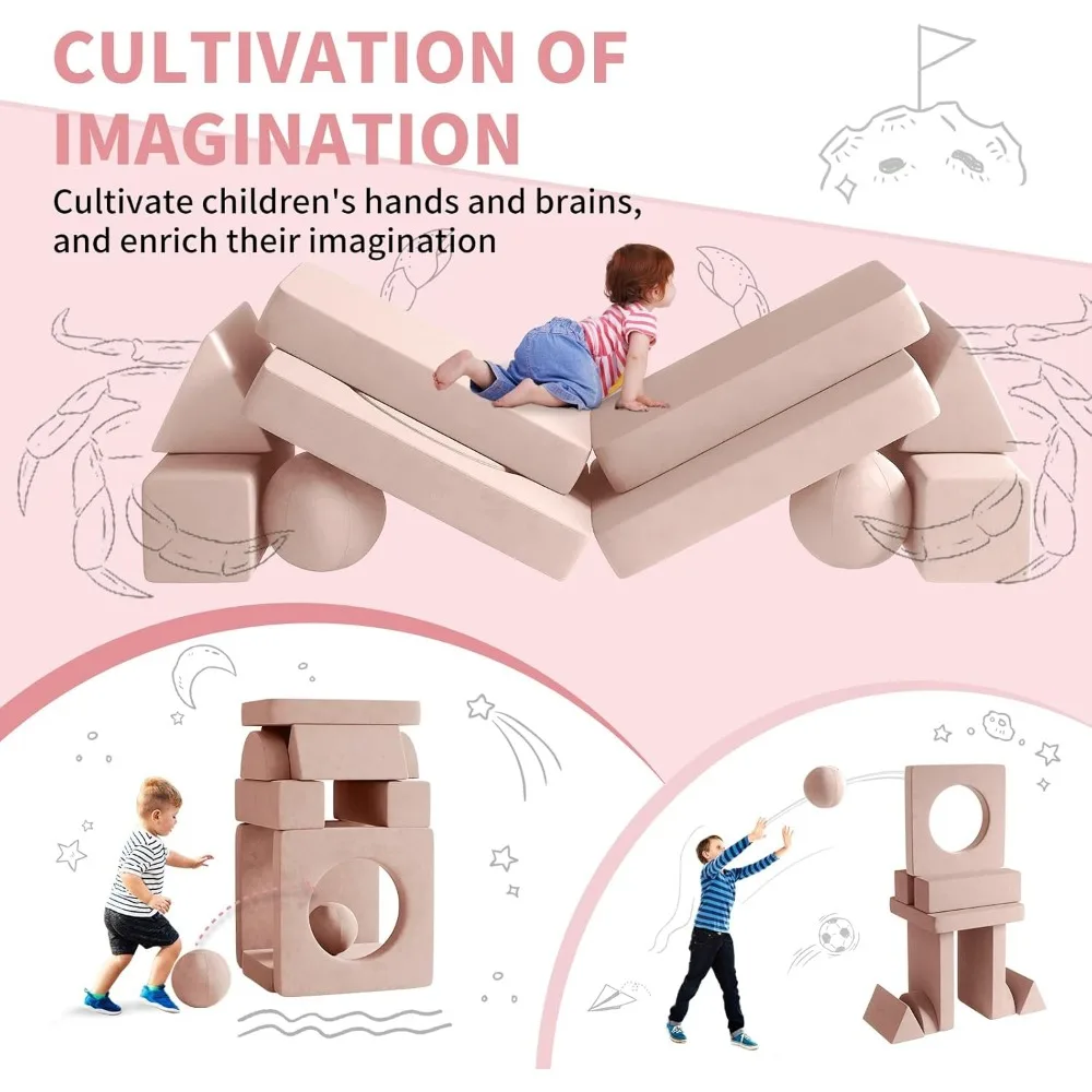 Kids Couch, 12PCS Fold Out Toddler Couch with 2 Balls and Tunnel, Modular Kids Couch for Playroom, Kids Play Couch 5