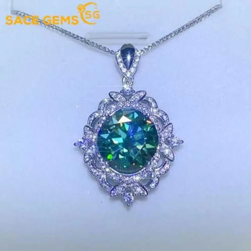 

SACE GEMS D VVS1 5ct Moissanite Diamond Pendant Necklaces for Women Sparkling Wedding Jewelry GRA Certified S925 Sliver Necklace