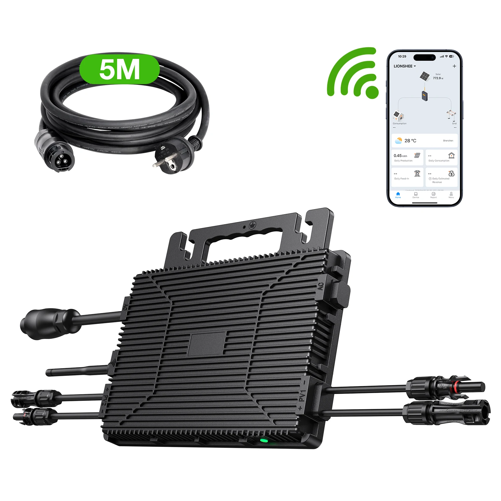 800W Mikro-Wechselrichter, 2 MPPT, WLAN-Überwachung, IP67, Plug & Play Netzgekoppelter Solar-Wechselrichter für Balkon-Kraftsysteme – Detail 2