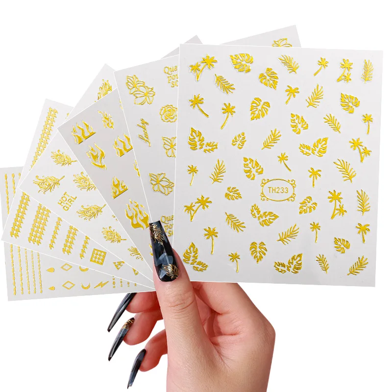 

3D Nail Art Stickers Bronzing Butterfly Decals Self-adhesive Design DIY Line Polka Dot Nail Sticker For Manicure Art Decoration