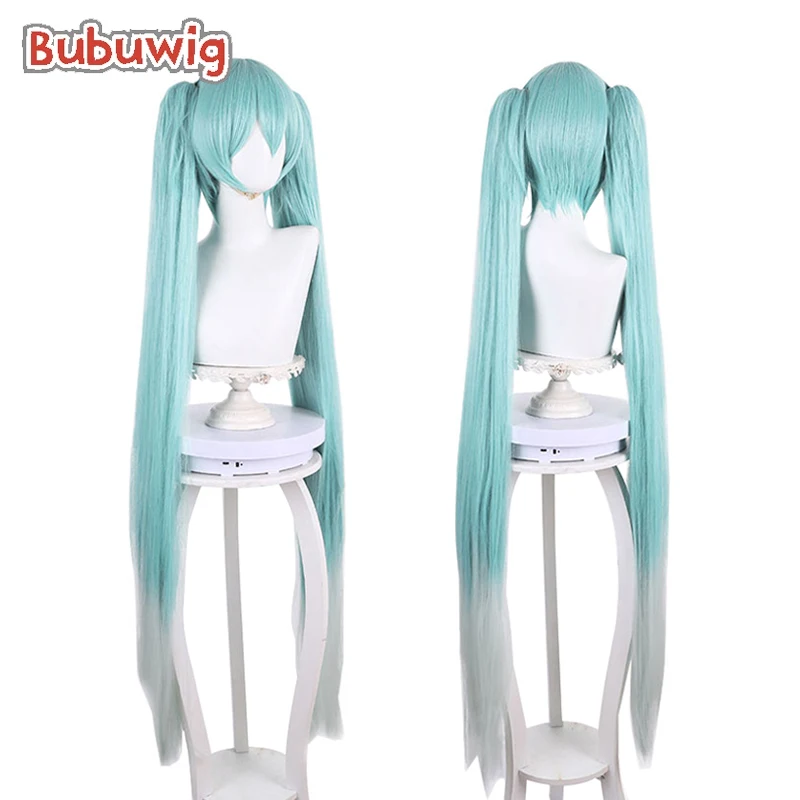 Bubuwig Synthetic Hair 120cm Ponytail Cosplay Wigs 16th Anniversary Women Long Straight Green Mixed Grey Wigs Heat Resistant