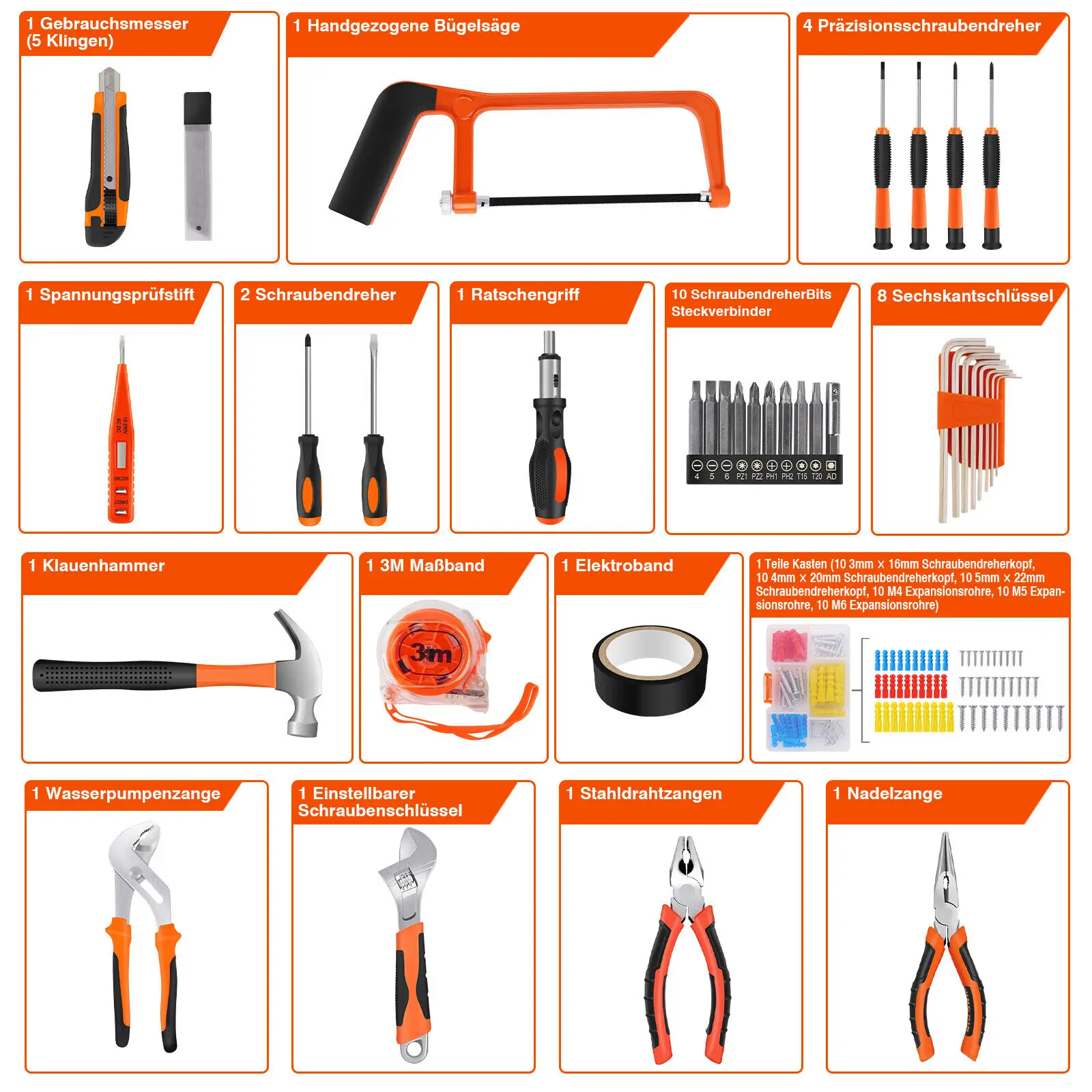 Tool Kit Set Box 102 Pieces, Home Repair DIY Tools Box, Basic Hand Toolbox Sets for Home, Universal and Household