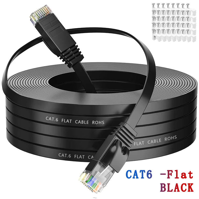 High-Speed Flat Cat6 Ethernet Cable with RJ45 Connectors – Available in Various Lengths