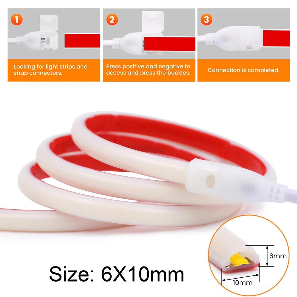 방수 COB LED 스트립 네온 조명, 스위치 전원 키트, 접착 테이프, 288 LED, 유연한 램프, 고밀도 선형 조명, 220V