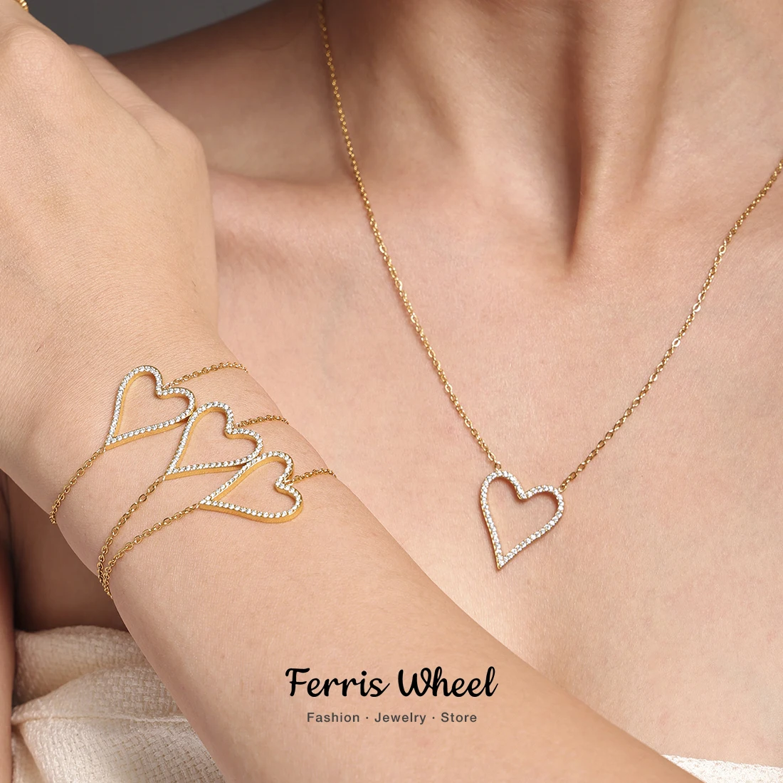 Schickes Halsketten-Armband für Damen, Edelstahl, wasserdicht, Pfirsich-Herz-Anhänger, wasserdichte Kette, Charm-Schmuck, Geschenk