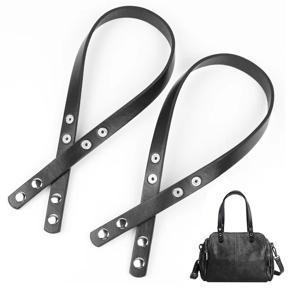 2pcs 40cm PU Leather Bag Strap Snap Button Handles Shoulder