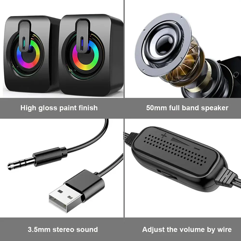 High fidelity stereo computer speaker with microphone USB wired speaker desktop laptop 6