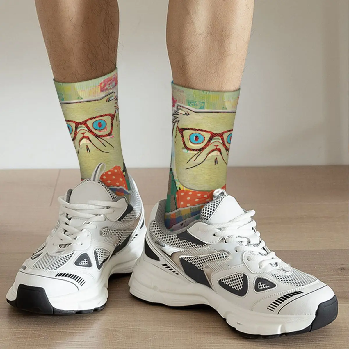 Hipster Cat Mixed Media Digital Art Collage Adult Socks Unisex socks,men Socks women Socks chris evans collage design adult socks unisex socks men socks women socks