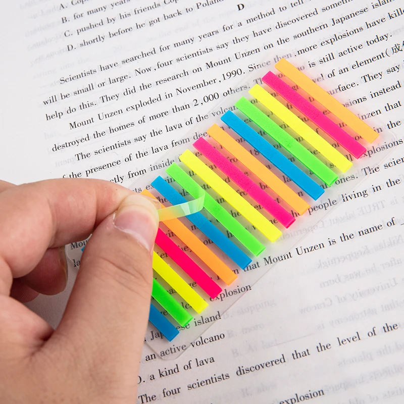 300pcs Reading Aid Highlight Sticker Transparent Fluorescent Index Tabs Flags Sticky Note Stationery School Office Supplies