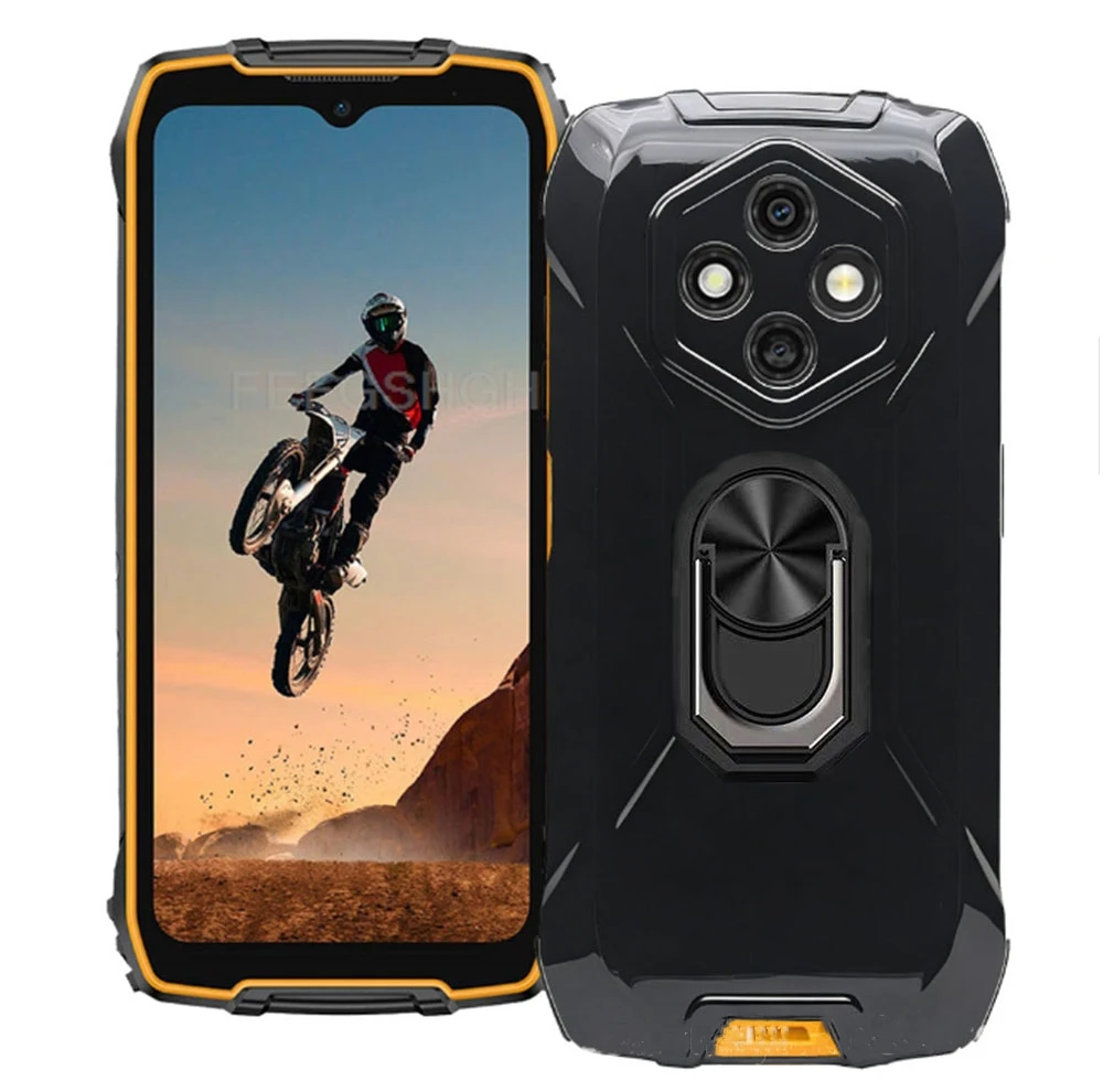 Rugged 6.56 TPU Silicone Phone Case with Back Finger Ring and Bracket Stand