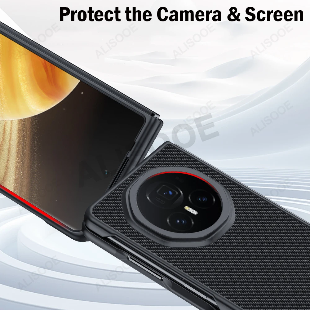 Luxury Carbon Fiber Texture PU-Leather Protective Phone Case for Honor Magic V3 - Shockproof Design