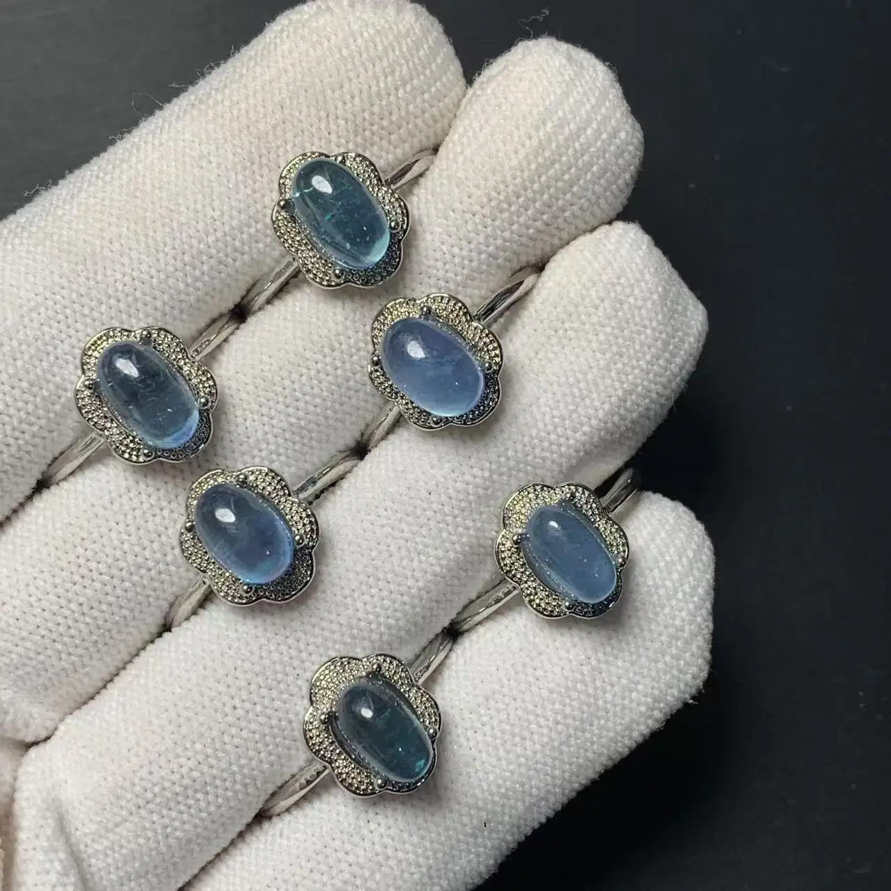 VINTAGE OVAL Natural Aquamarine Ring  Adjustable Female Butterfly Jewelry for Women Gift Wholesale High Quality COPPER  Fine