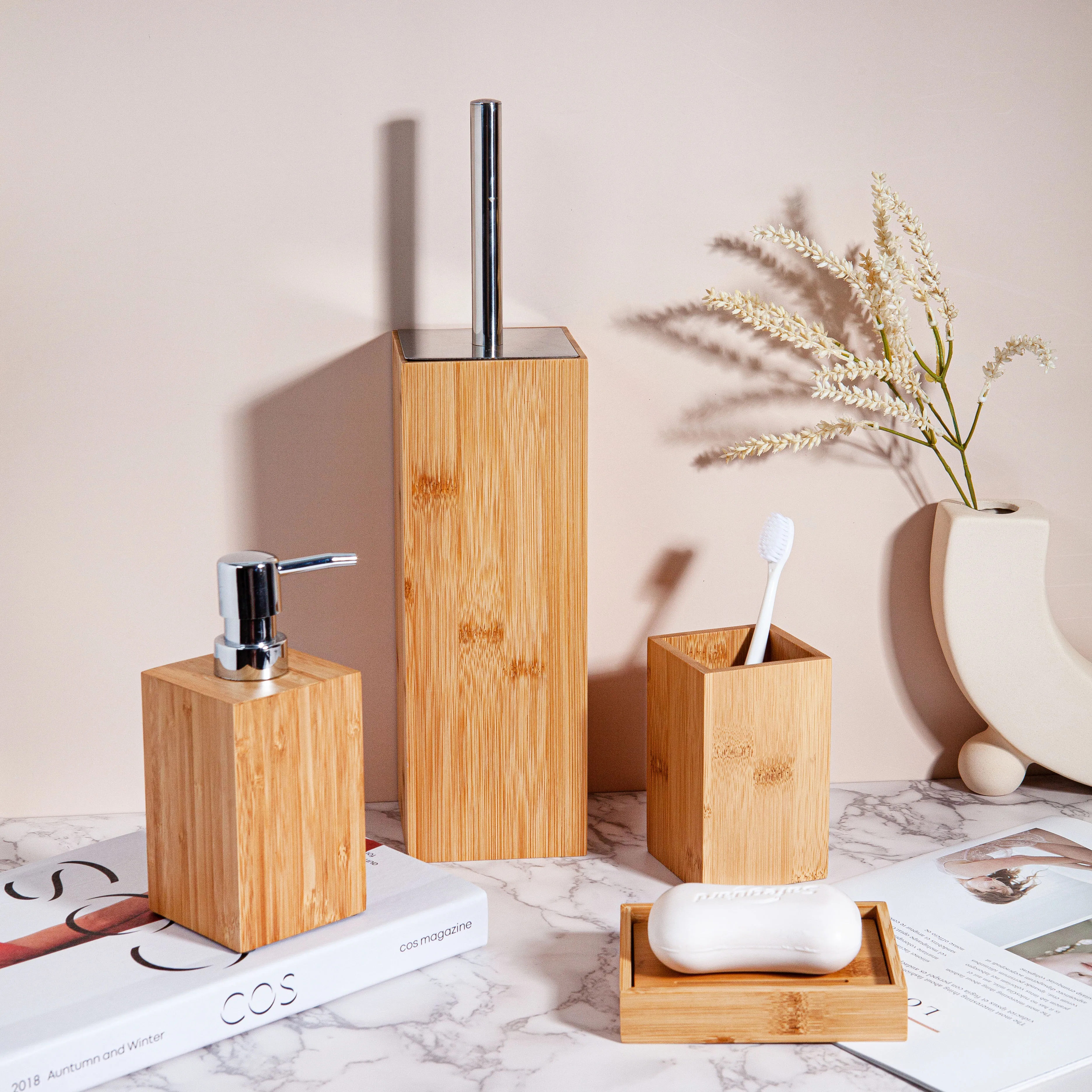 Bamboo Bathroom Accessories Set Wooden Soap Dispenser Tumbler Toilet Brush  Holder Soap Dish Solid Bamboo - AliExpress