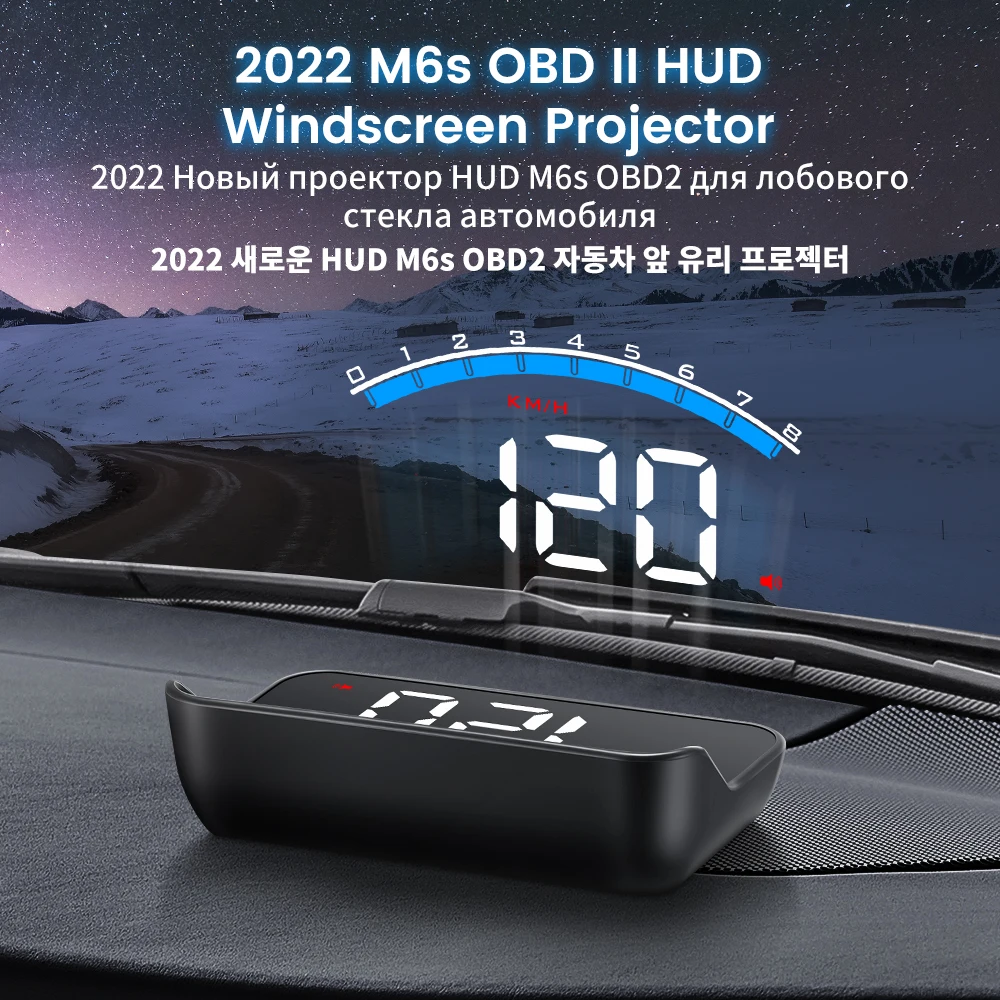 

M6S Hud OBD2 II Eobd Head Up Display Speedometer Auto Electronics Overspeed Security Alarm Windshield Projector Car Accessories