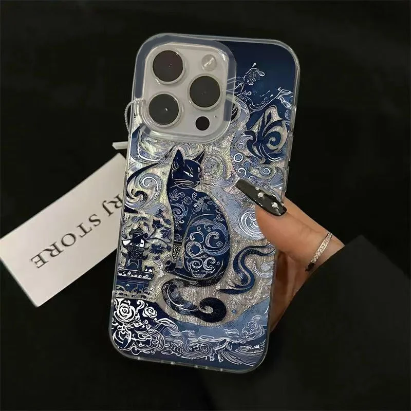 Blue Totem Cat Feather Texture Phone Case