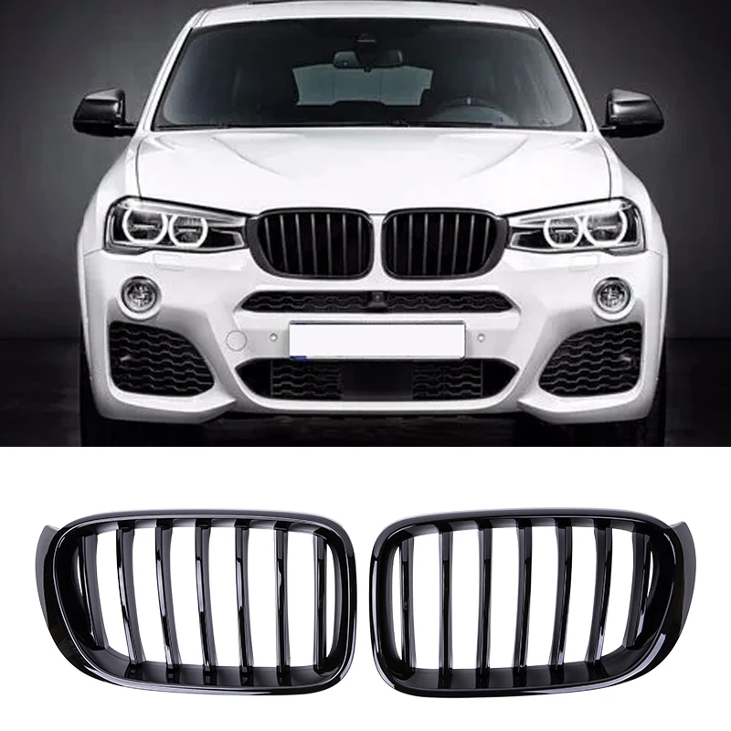 

Single Line Slat Grille For BMW X3 X4 F25 F26 Car Front Bumper Grilles Kidney Racing Grill 2014-2017 Glossy Black Accessories