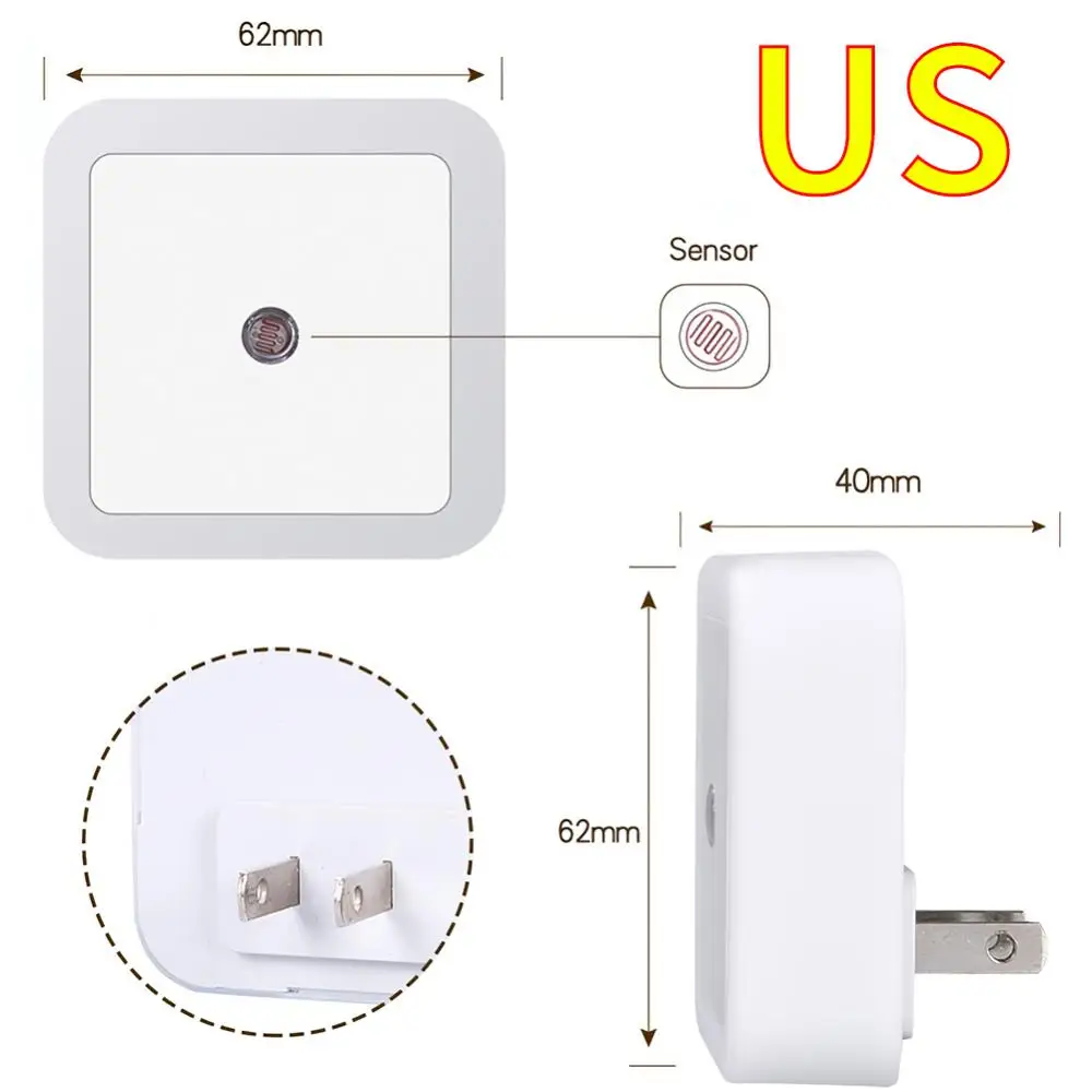 

Mini LED Night Light EU/US/UK Plug In Night Light Dusk To Dawn Sensor Wall Nights Lamp Square For Bedroom Stairs Corridor