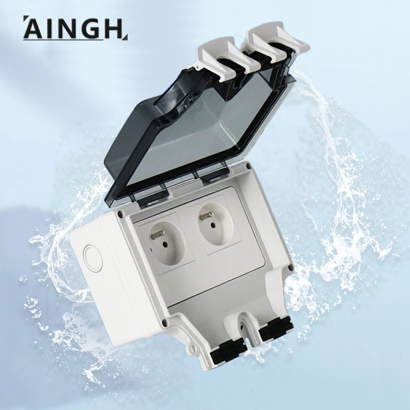 

IP66 Bathroom Outlet Adapter korea Outdoor Windproof And Waterproof Box Socket With Switch EU Wall Plug Socket Plastic Material