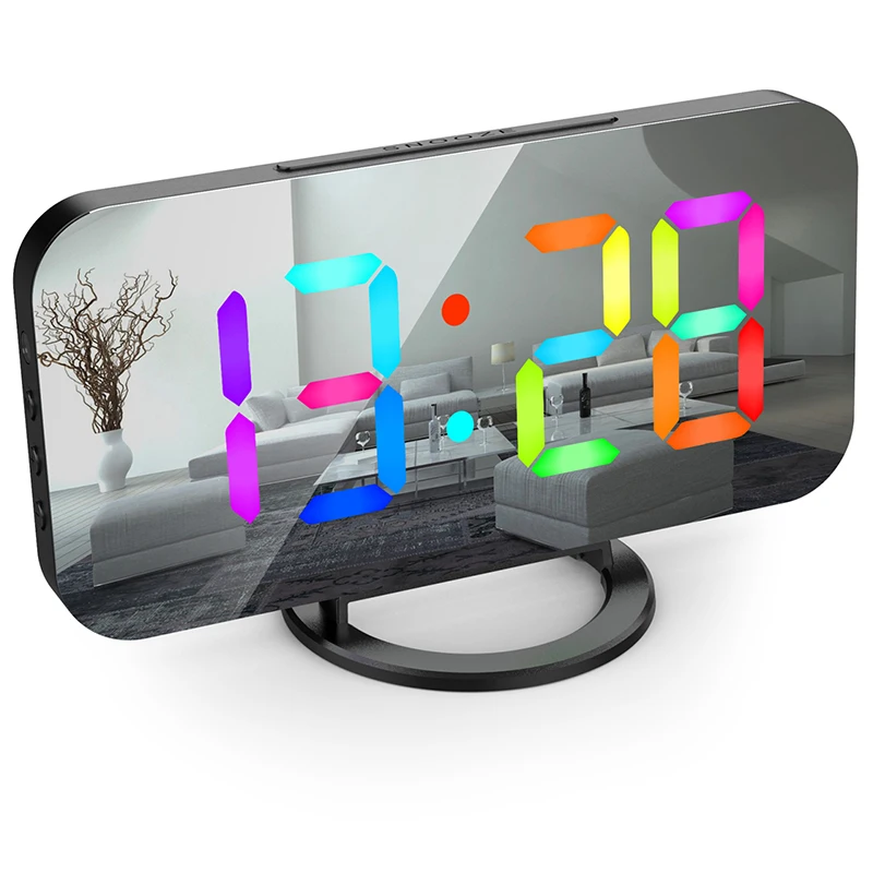 DigitalLEDAlarmClockMirror2USBChargerPortsNightLightLED