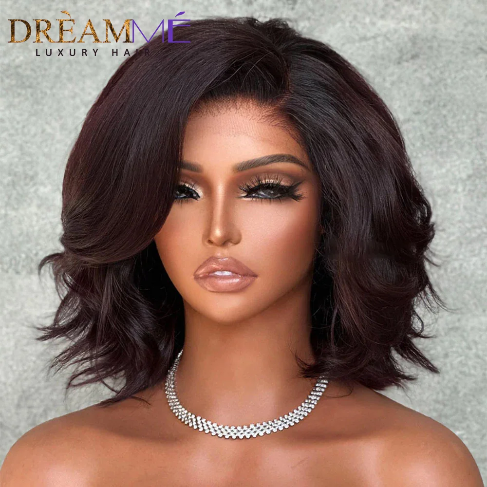 Layered Cut Straight Bob Wig Reddish Brown Lace Closure Wig Wear and Go 4x4/5x5 Glueless C Part Minimalist Lace Bob