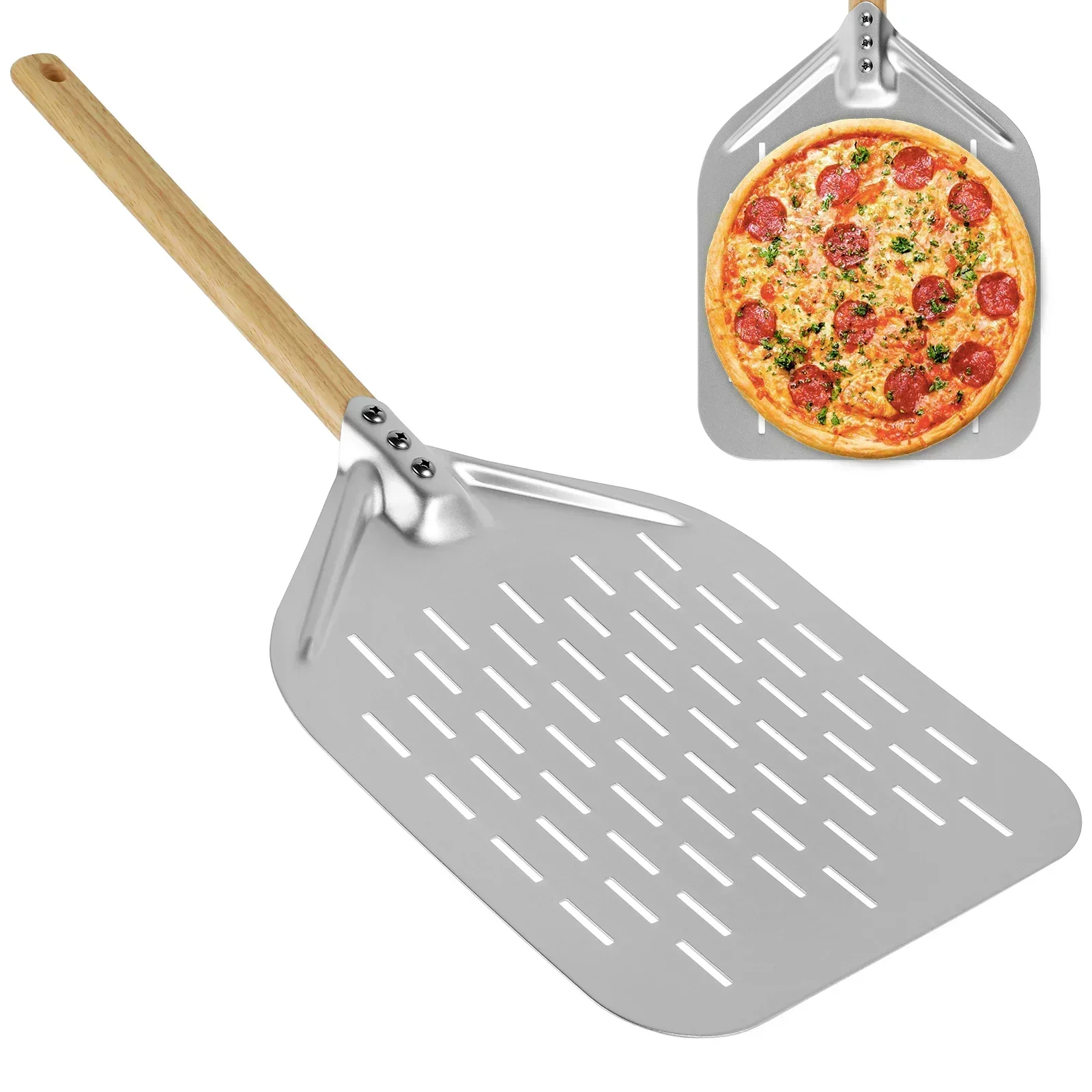 12inchAlloyPizzaShovelwithHandleNonStickPerforatedPizzaShovel
