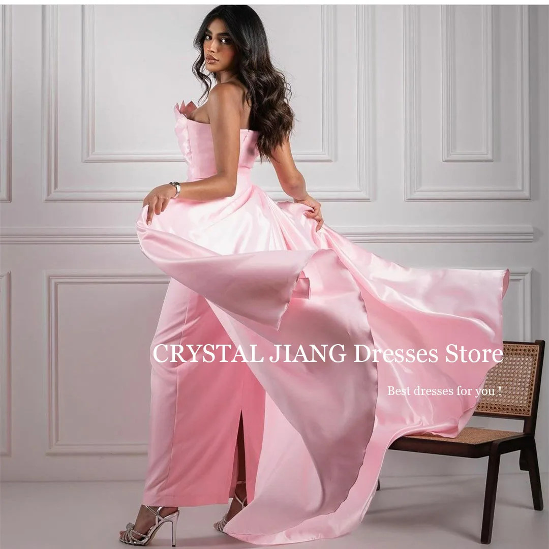 

Long Pink Evening Dresses Scalloped Satin فساتين الحفلات A Line Sheath Ankle Length Sweep Train with Slit فستان سهرة نسائي