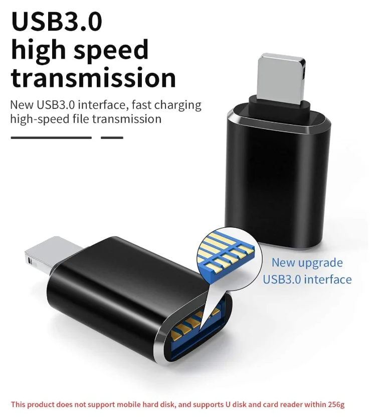라이트닝 남성-USB3.0 여성 어댑터 OTG 케이블, 2팩 휴대용 USB 카메라 어댑터 OTG 데이터 동기화 케이블 아이폰13/12/11/Xr/X용